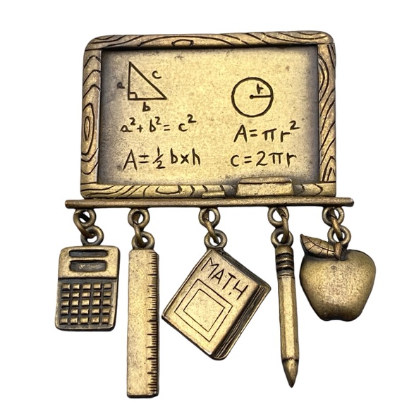 VTG JJ Jonette Antiqued Brass-Tone Classroom Math Teacher Appreciation Brooch - Picture 1 of 7